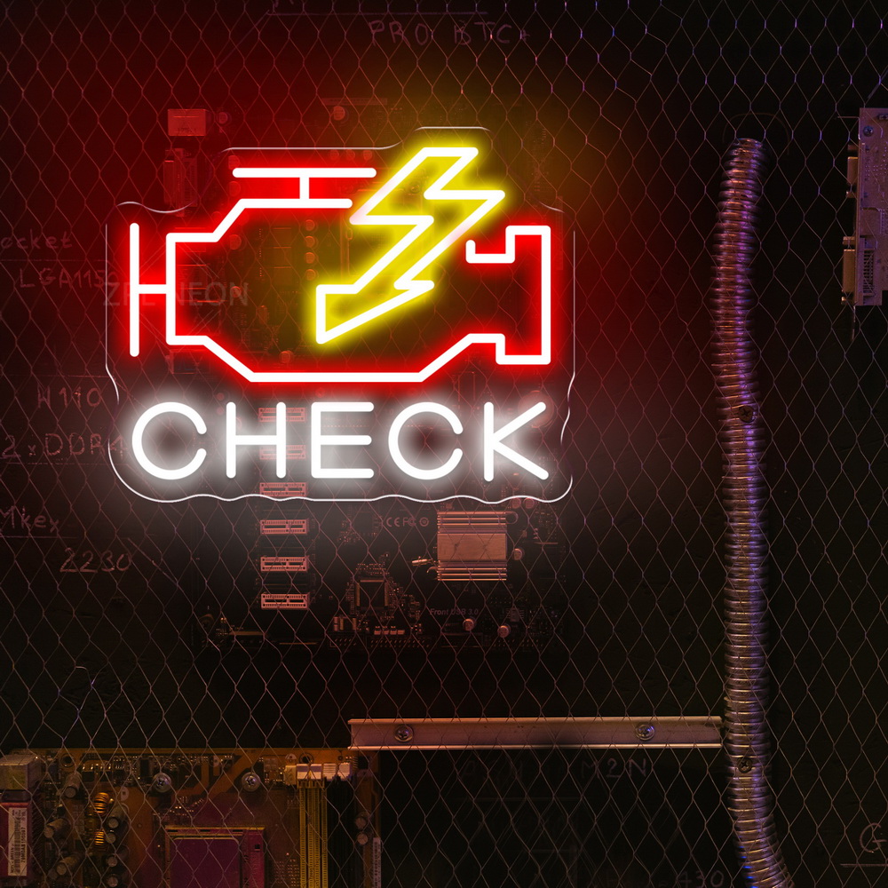 Проверьте двигатель Неоновая в – обзор и цена Auto Repair Shop Signs